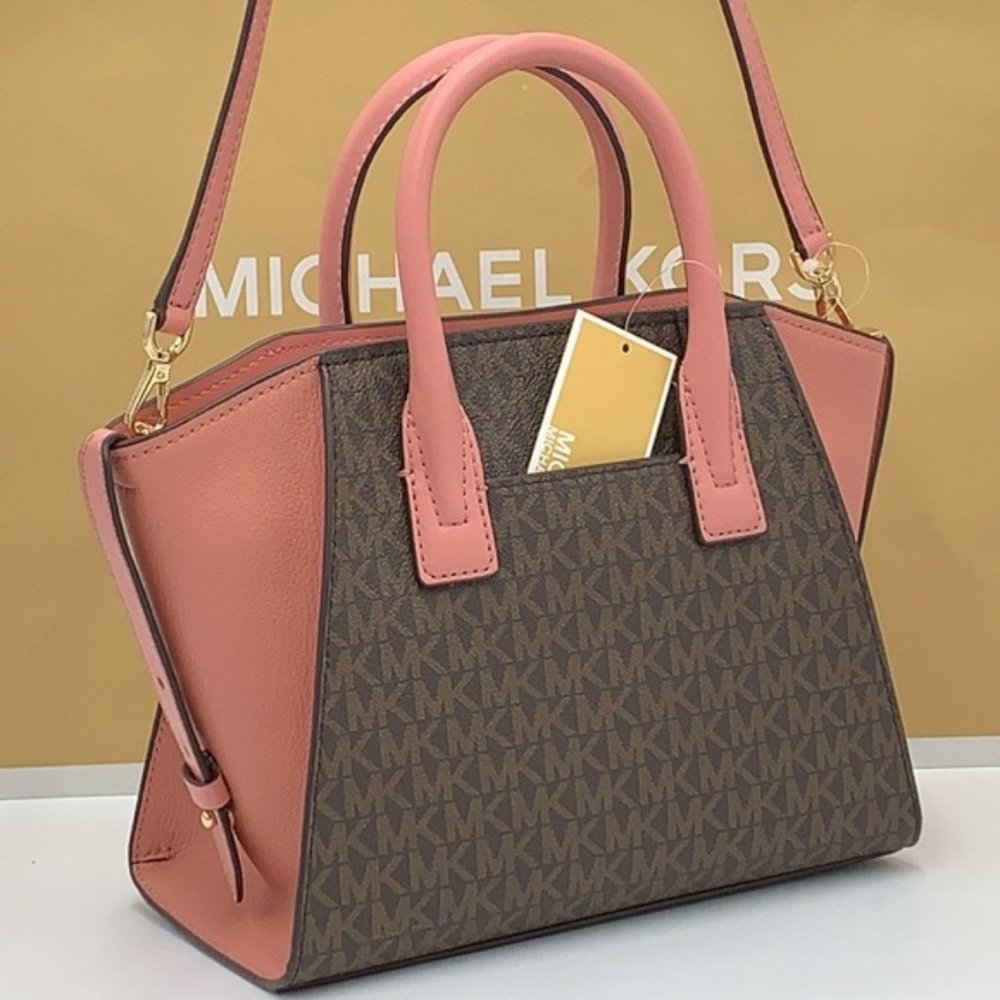 Michael Kors Avril Small Logo Top-Zip Satchel Sunset Rose - Picture 12 of 16